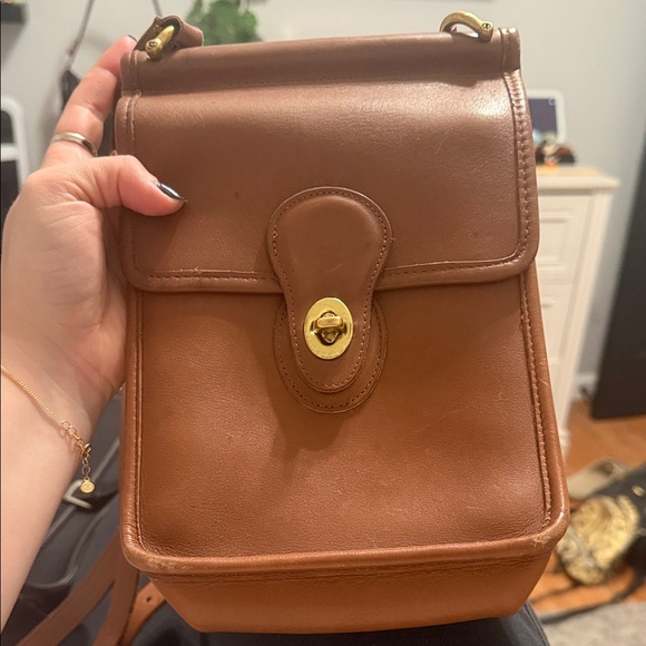 Coach Tan Leather Crossbody Bag with Gold Accents - Picture 1 of 3